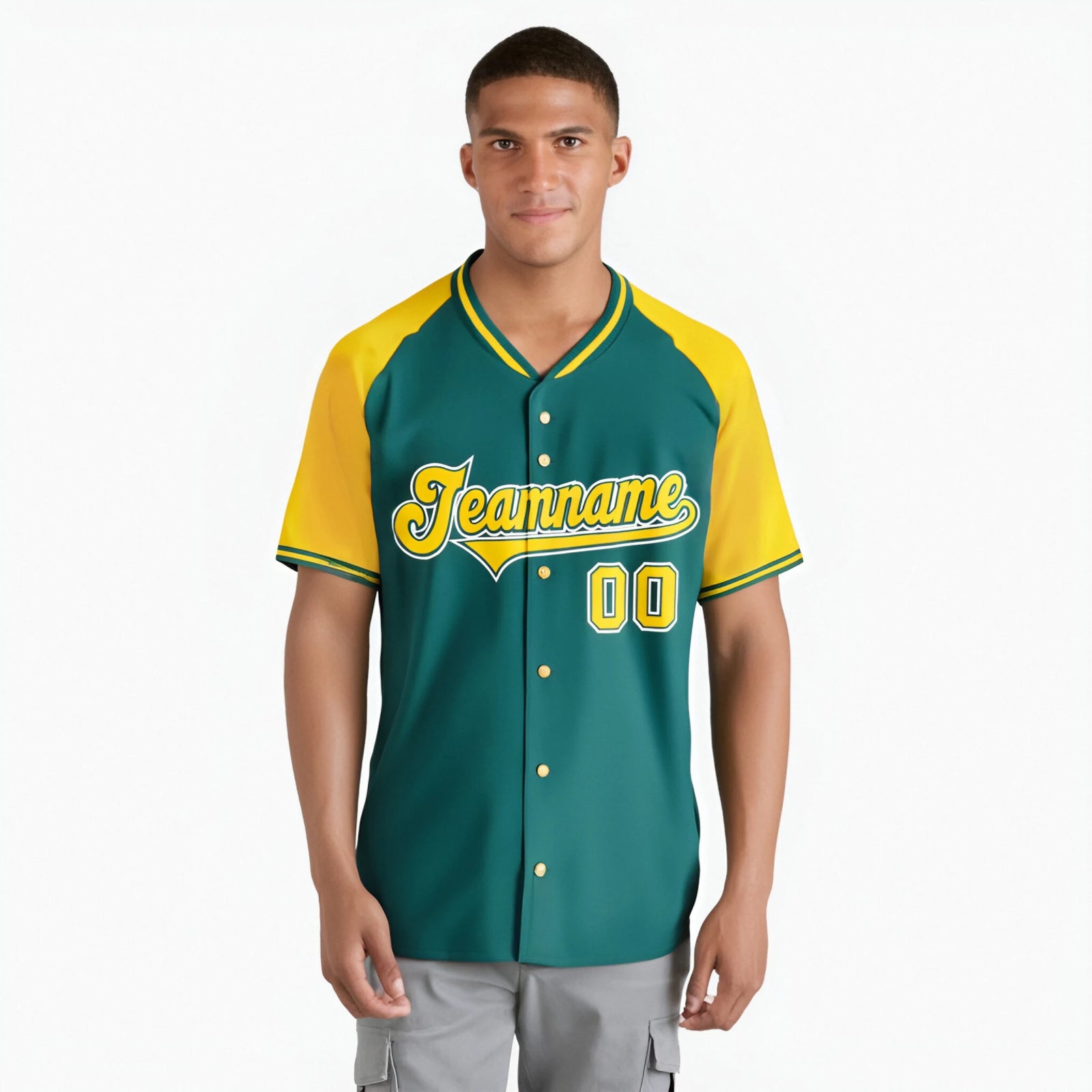 Custom Kelly Green Yellow White Authentic Colored Buttons Baseball Jersey