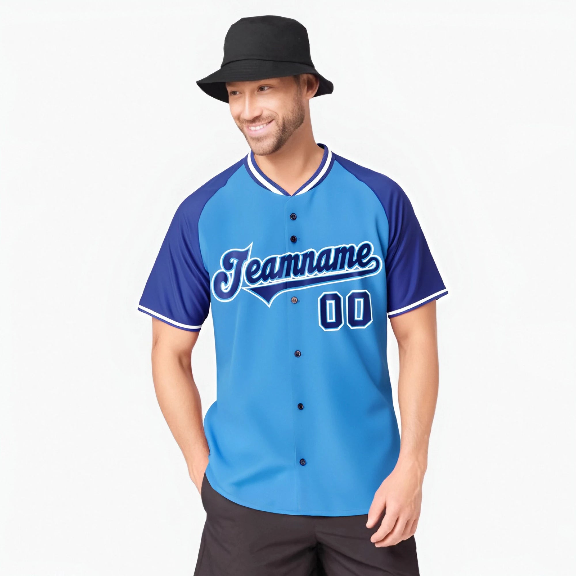 Custom Blue Purple White Authentic Colored Buttons Baseball Jersey