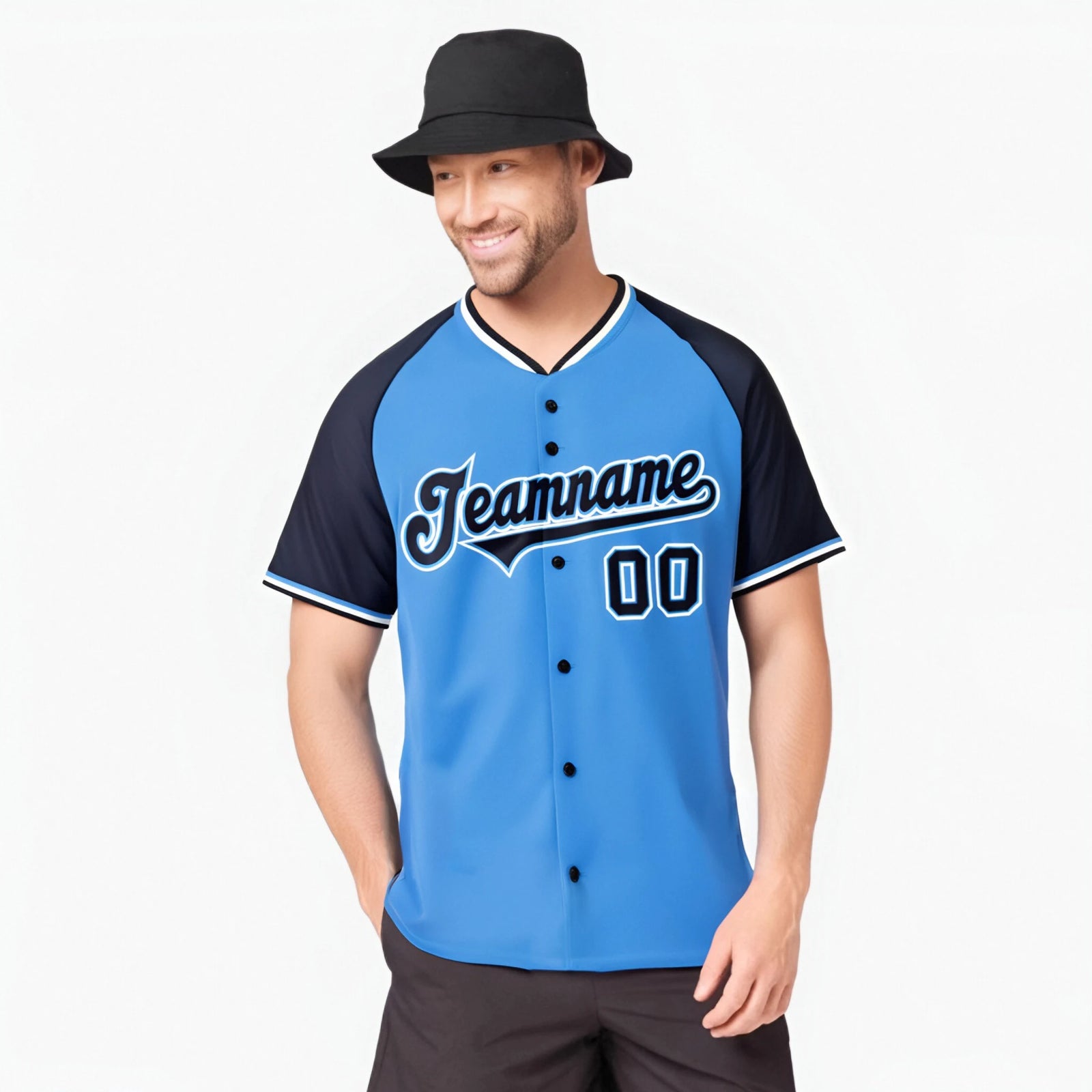 Custom Blue Navy White Authentic Colored Buttons Baseball Jersey