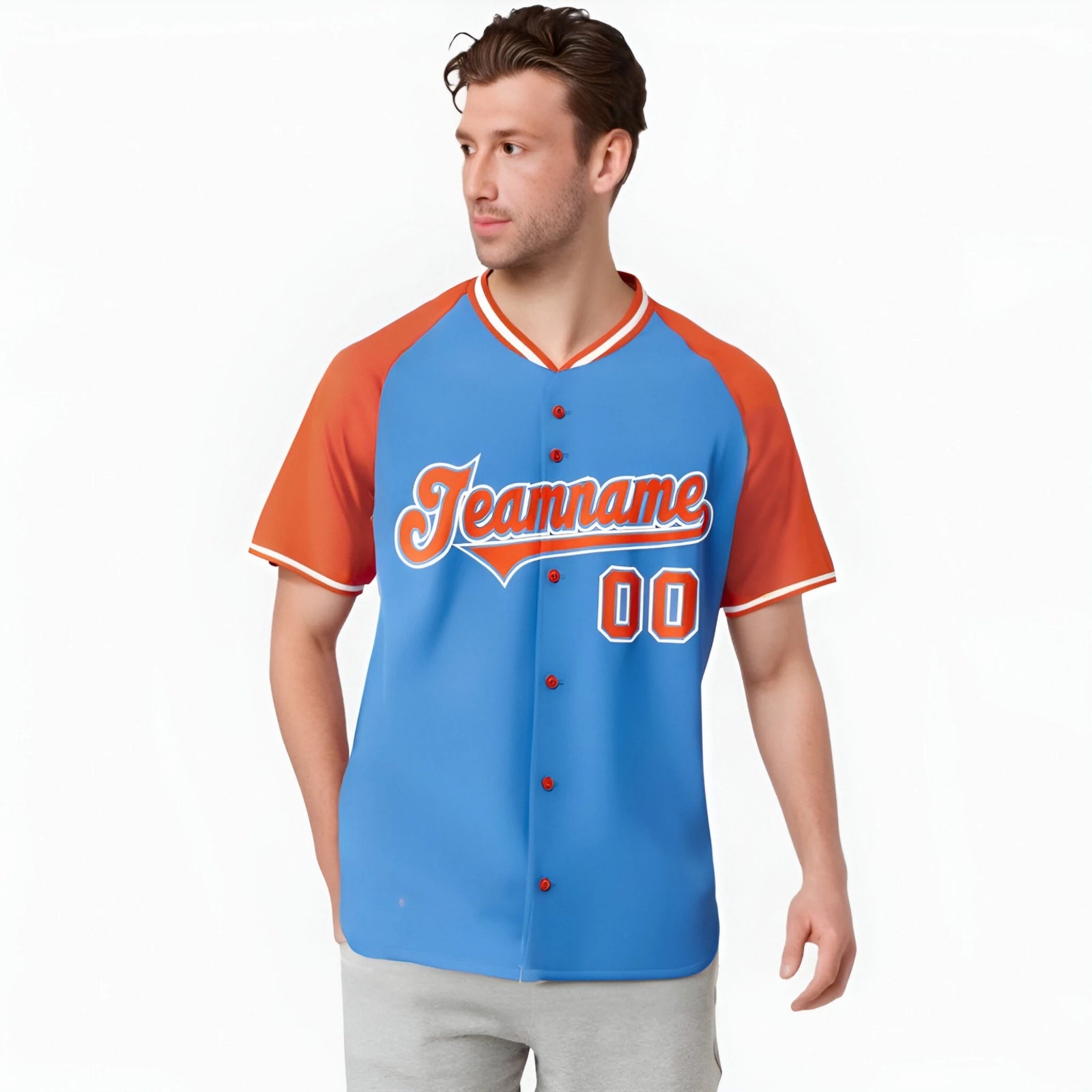 Custom Blue Orange White Authentic Colored Buttons Baseball Jersey