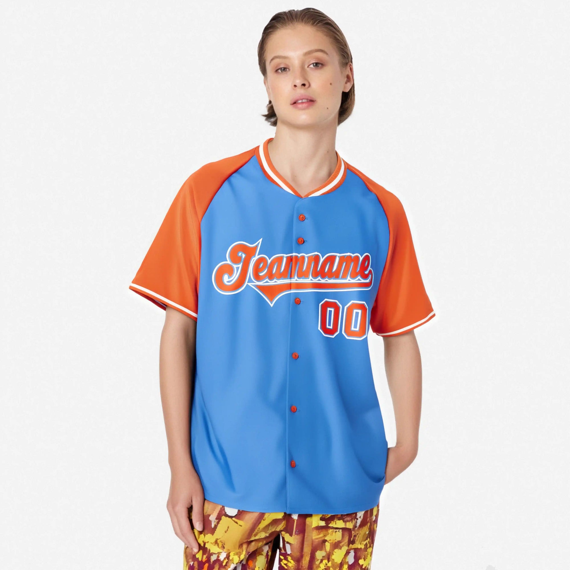 Custom Blue Orange White Authentic Colored Buttons Baseball Jersey