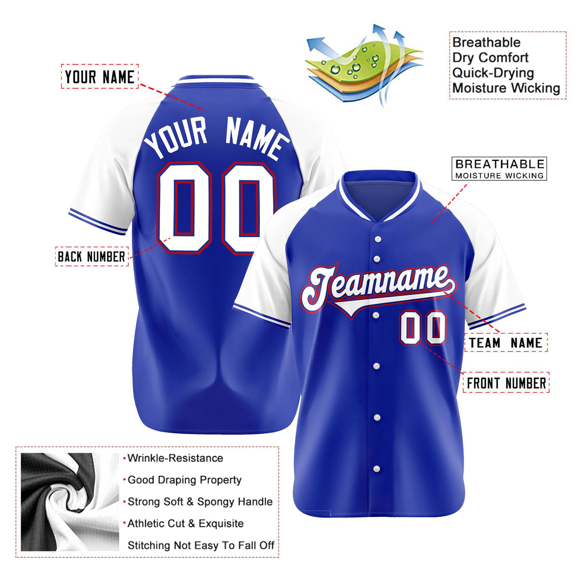 Custom Purple White Red Authentic Colored Buttons Baseball Jersey
