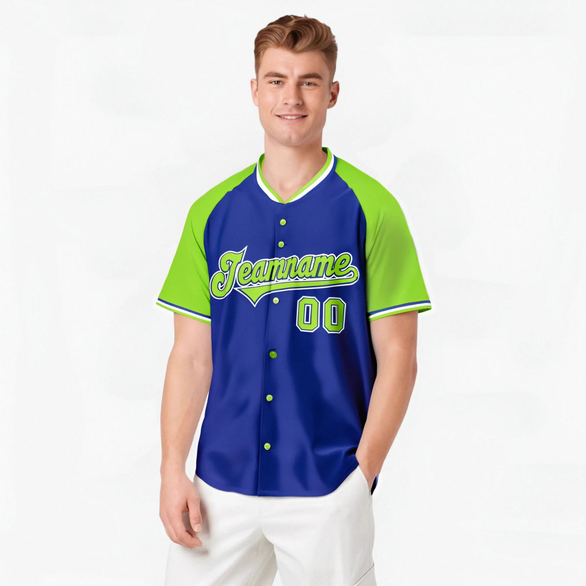 Custom Purple Neon Green White Authentic Colored Buttons Baseball Jersey