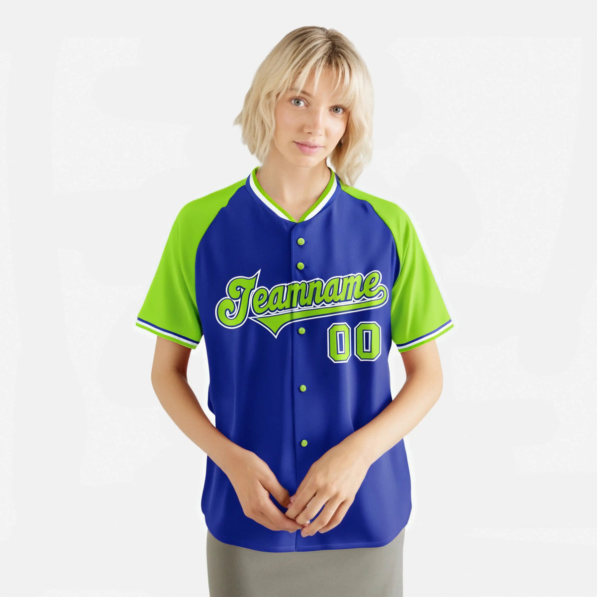 Custom Purple Neon Green White Authentic Colored Buttons Baseball Jersey