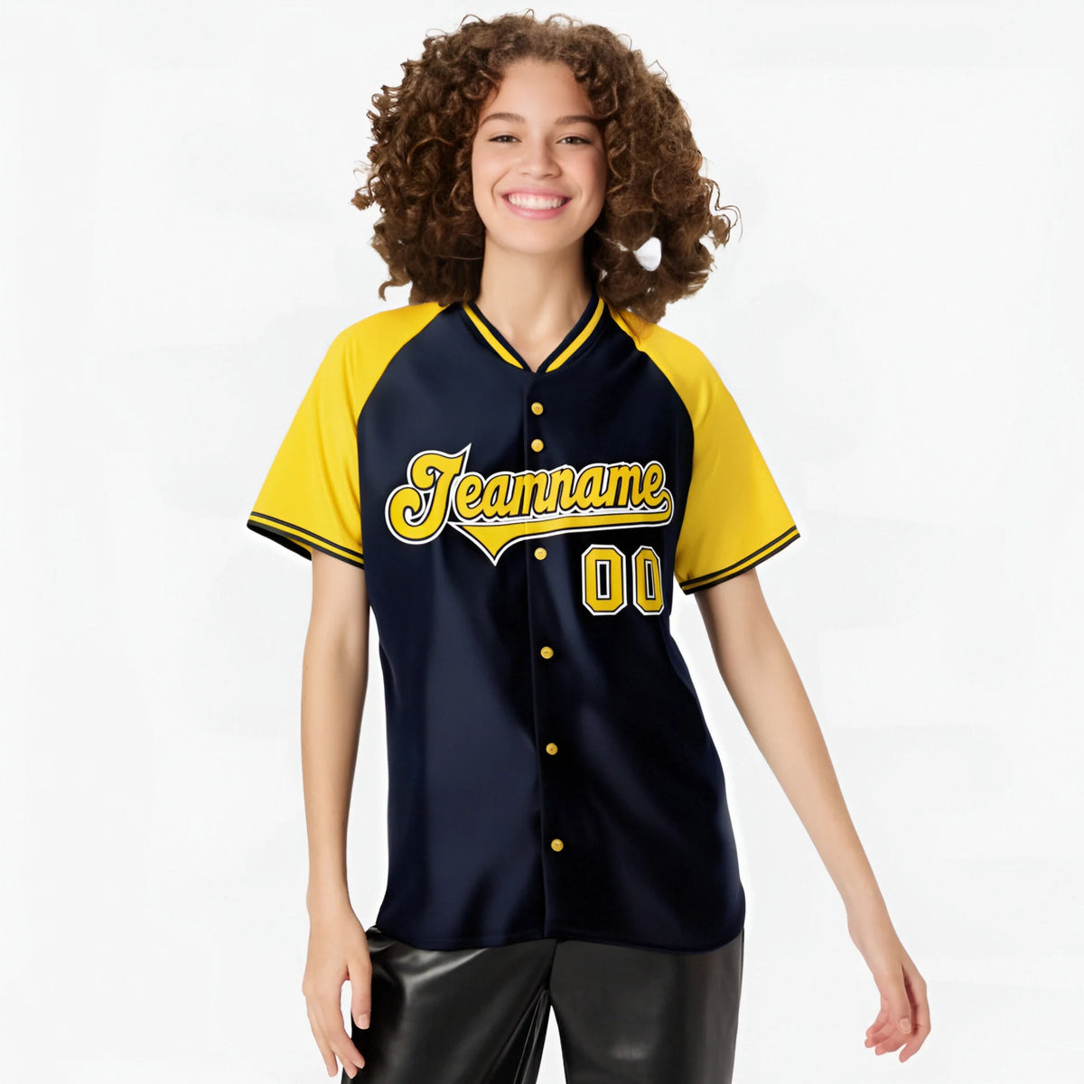 Custom Navy Yellow White Authentic Colored Buttons Baseball Jersey