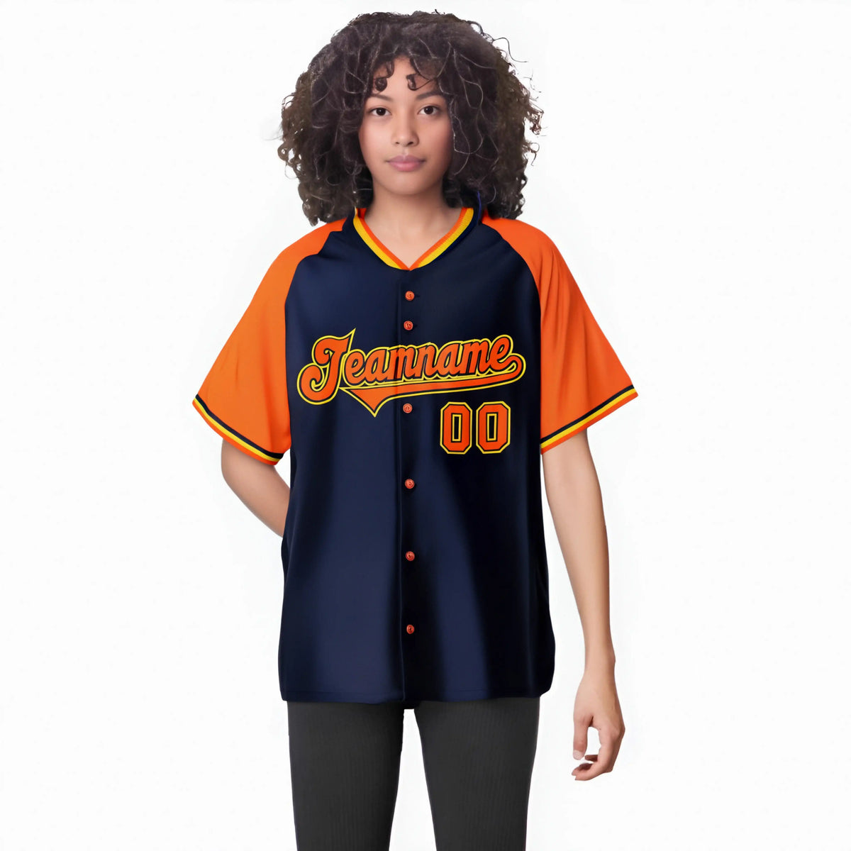 Custom Navy Orange Yellow Authentic Colored Buttons Baseball Jersey