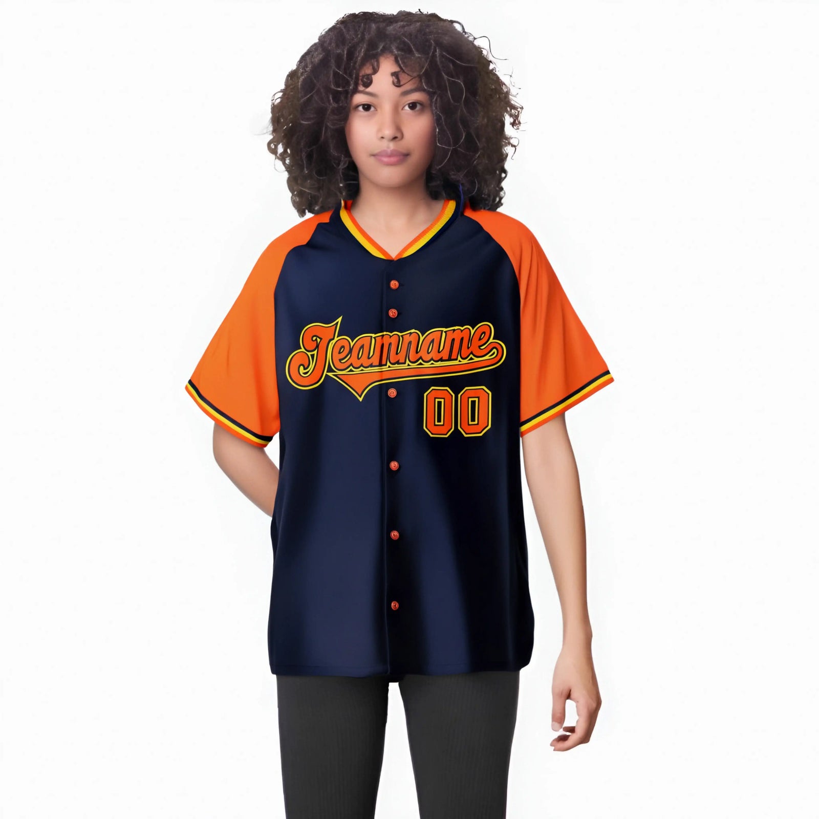 Custom Navy Orange Yellow Authentic Colored Buttons Baseball Jersey