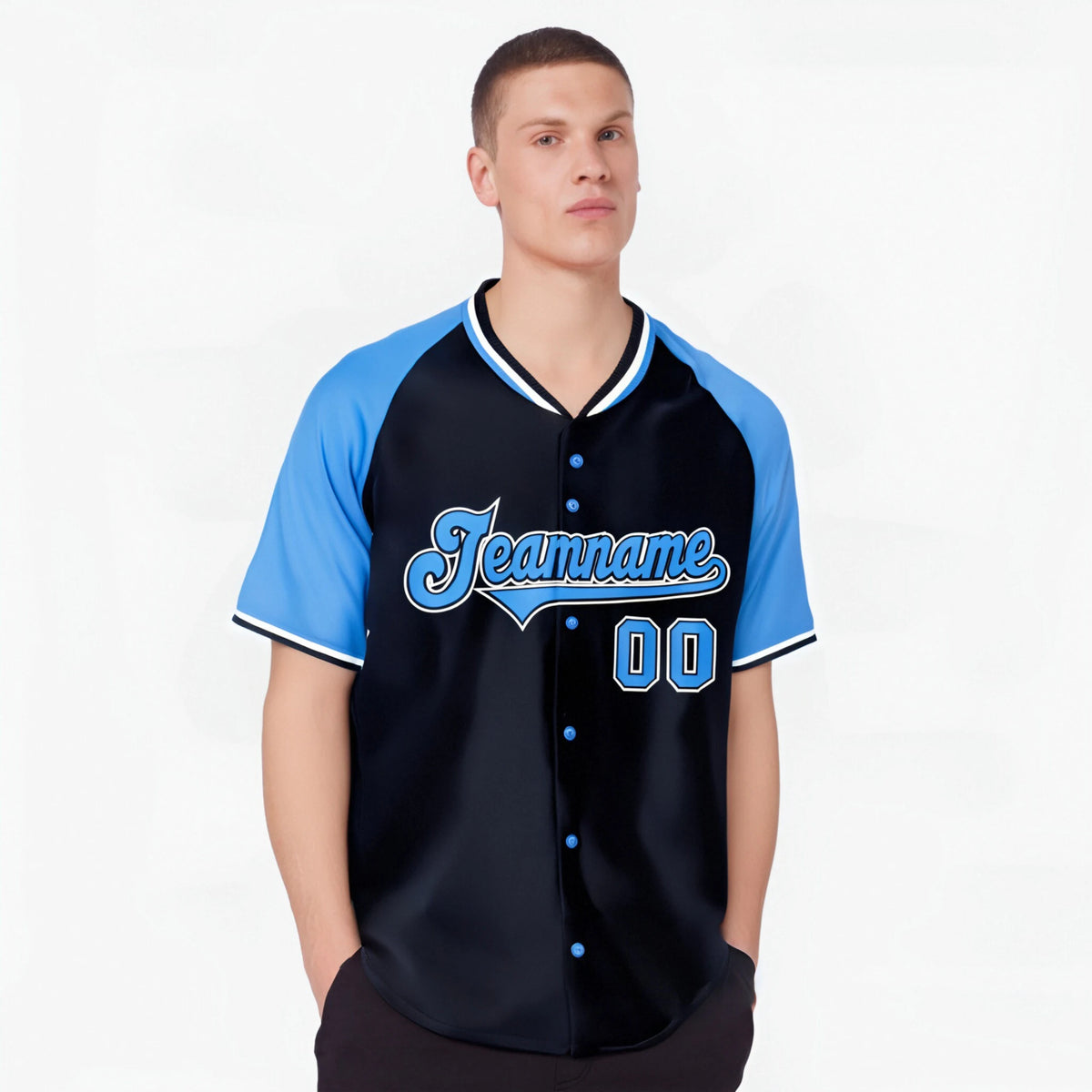 Custom Navy Blue White Authentic Colored Buttons Baseball Jersey