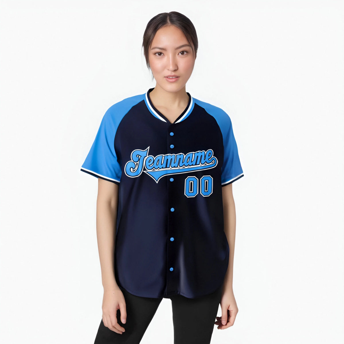 Custom Navy Blue White Authentic Colored Buttons Baseball Jersey