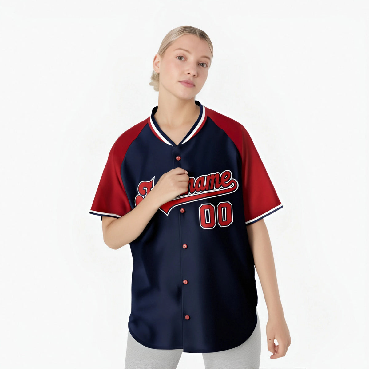 Custom Navy Red White Authentic Colored Buttons Baseball Jersey