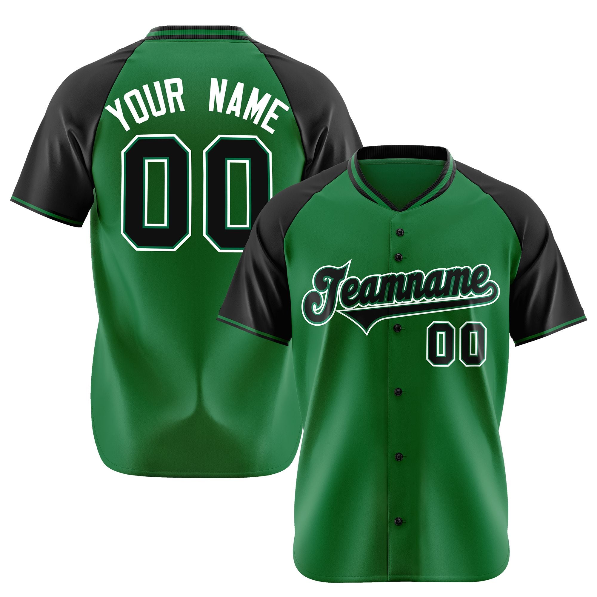 Custom Kelly Green Black White Authentic Colored Buttons Baseball Jersey