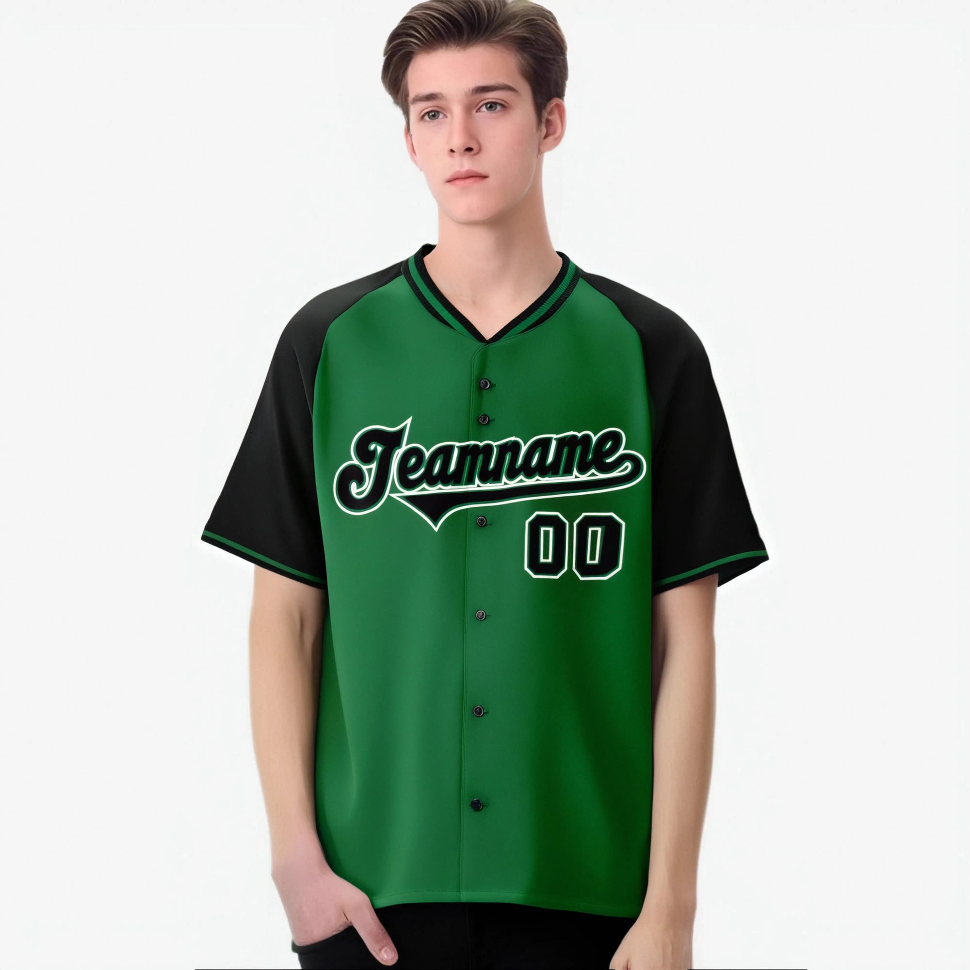 Custom Kelly Green Black White Authentic Colored Buttons Baseball Jersey