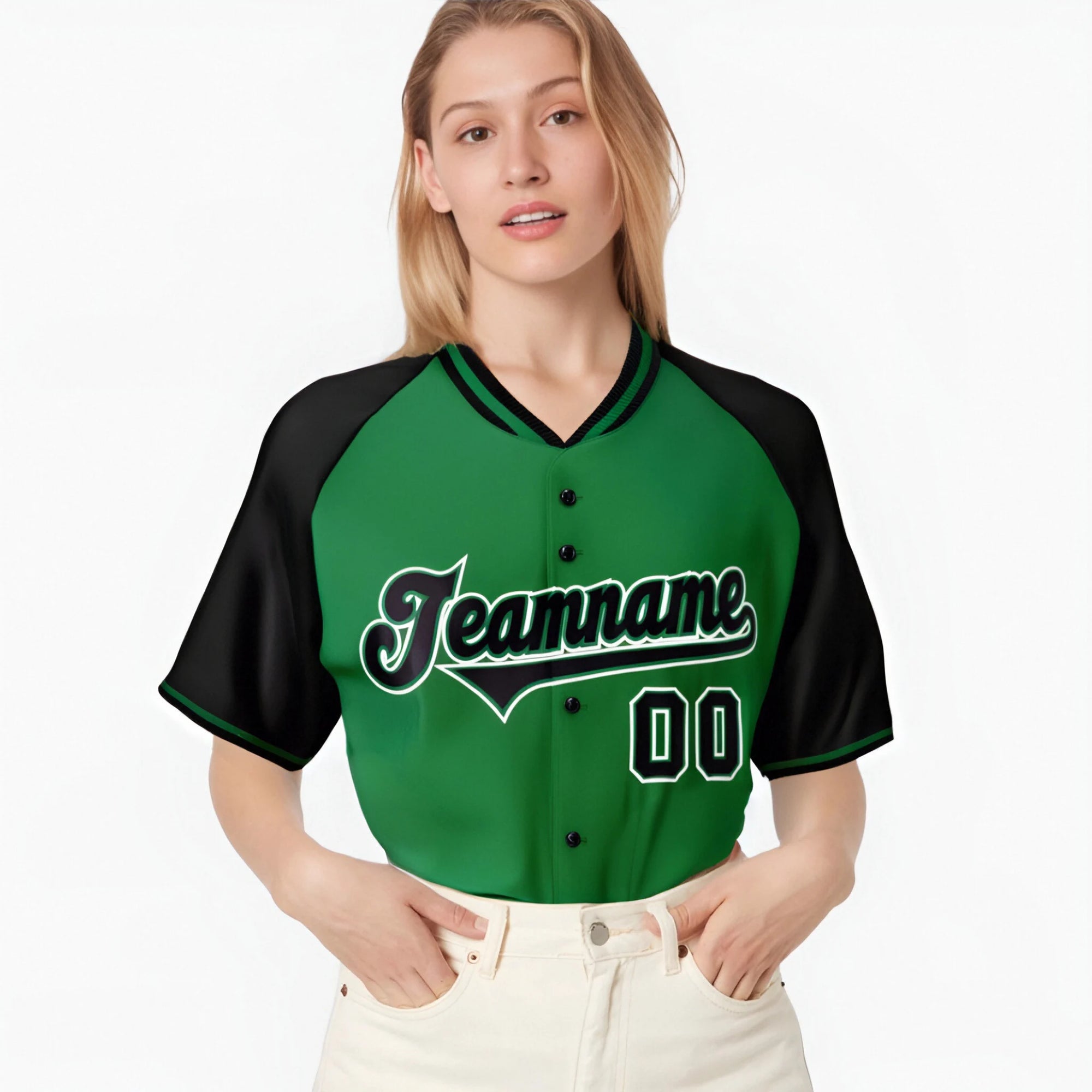 Custom Kelly Green Black White Authentic Colored Buttons Baseball Jersey