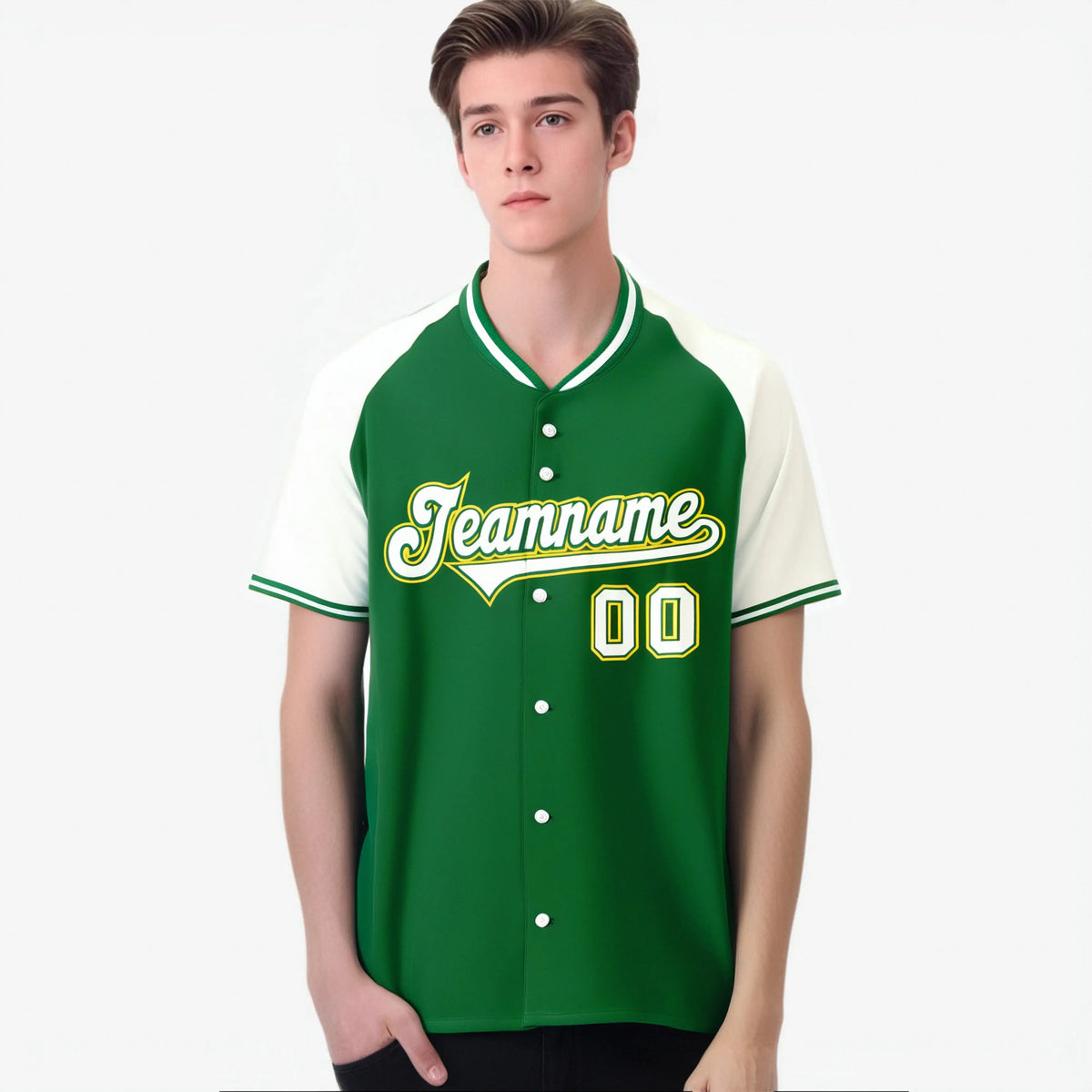 Custom Kelly Green White Yellow Authentic Colored Buttons Baseball Jersey