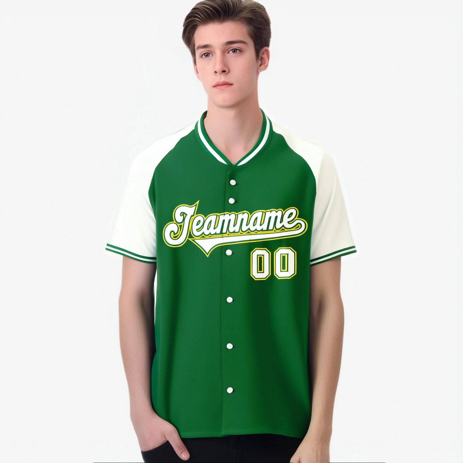 Custom Kelly Green White Yellow Authentic Colored Buttons Baseball Jersey
