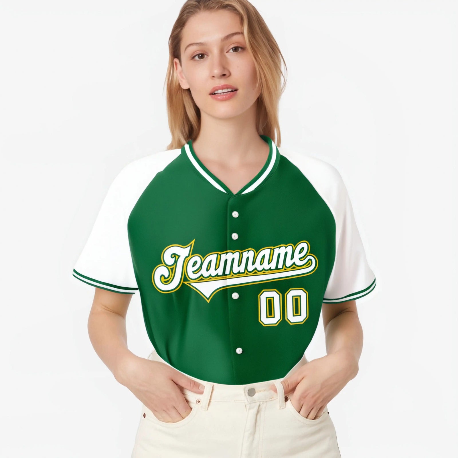 Custom Kelly Green White Yellow Authentic Colored Buttons Baseball Jersey