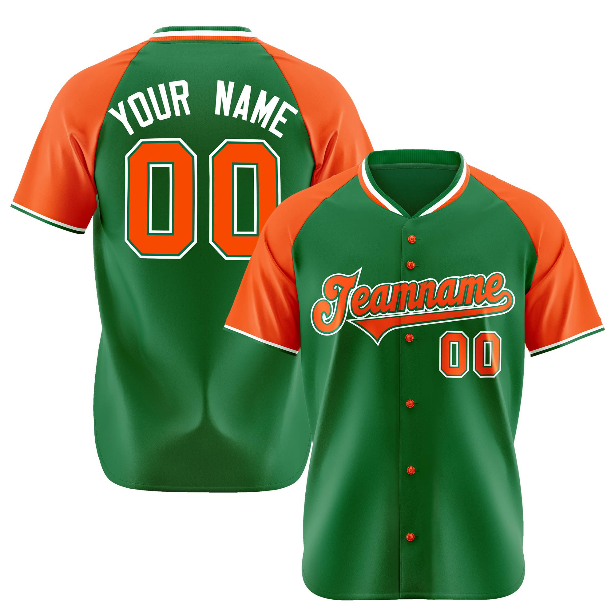 Custom Kelly Green Orange White Authentic Colored Buttons Baseball Jersey