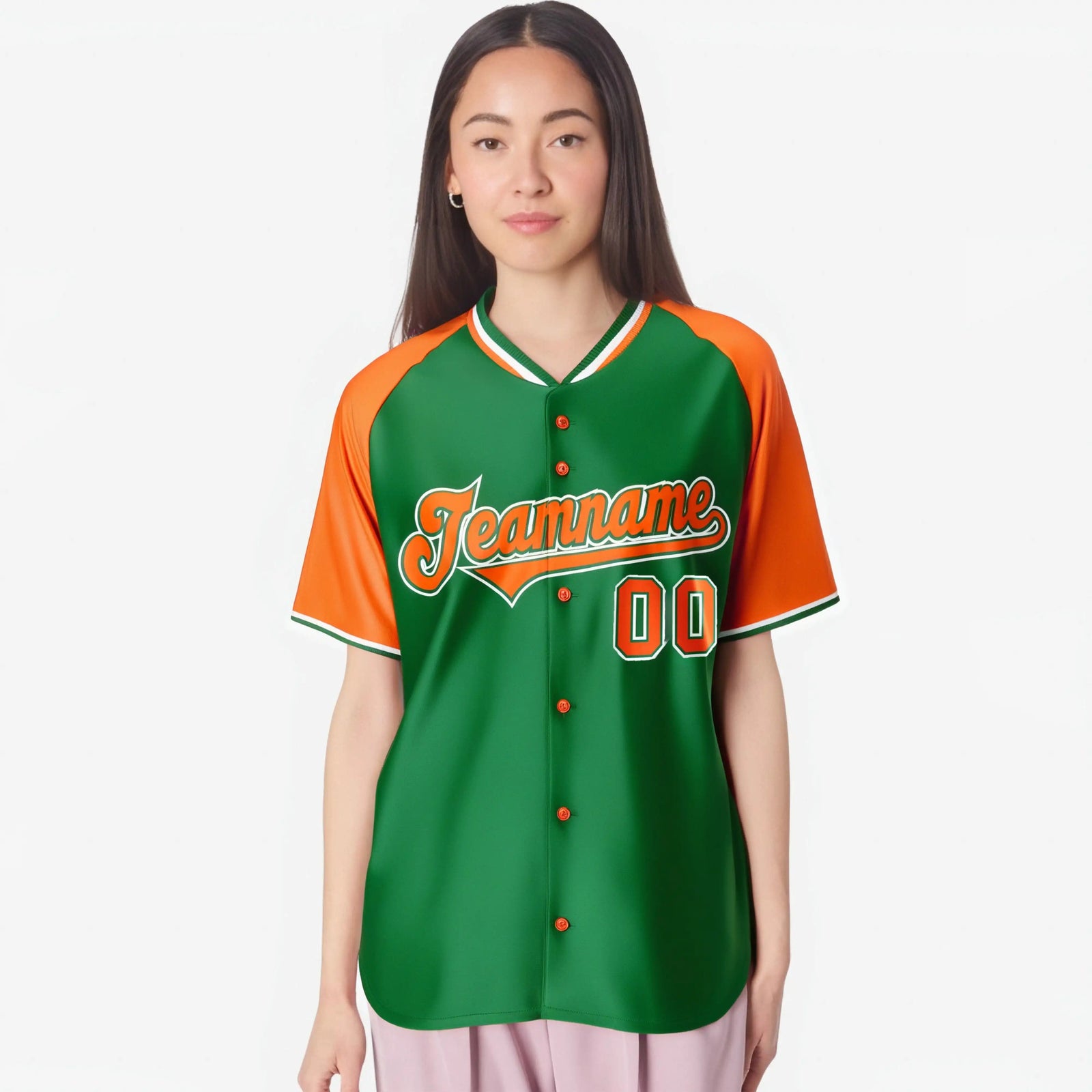 Custom Kelly Green Orange White Authentic Colored Buttons Baseball Jersey