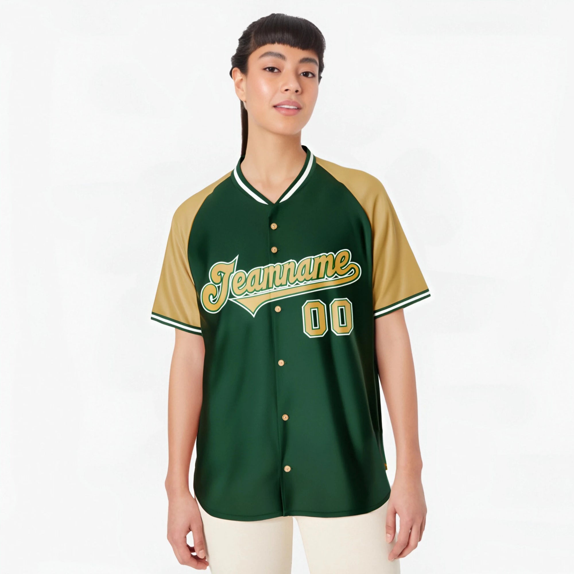 Custom Kelly Green Brown White Authentic Colored Buttons Baseball Jersey