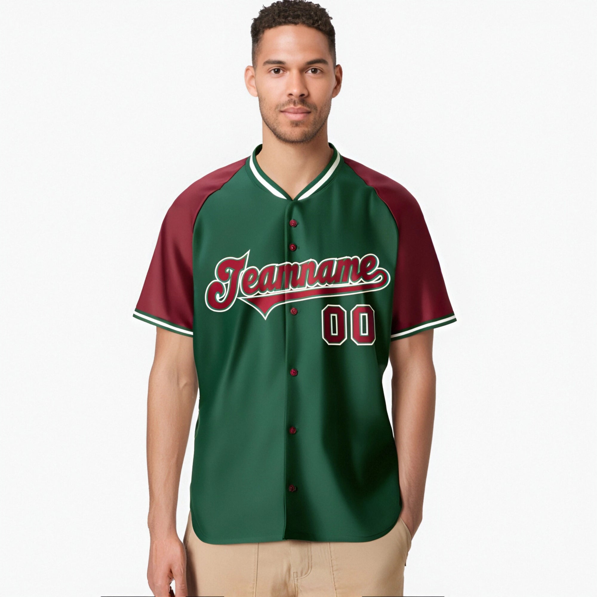 Custom Kelly Green Crimson White Authentic Colored Buttons Baseball Jersey