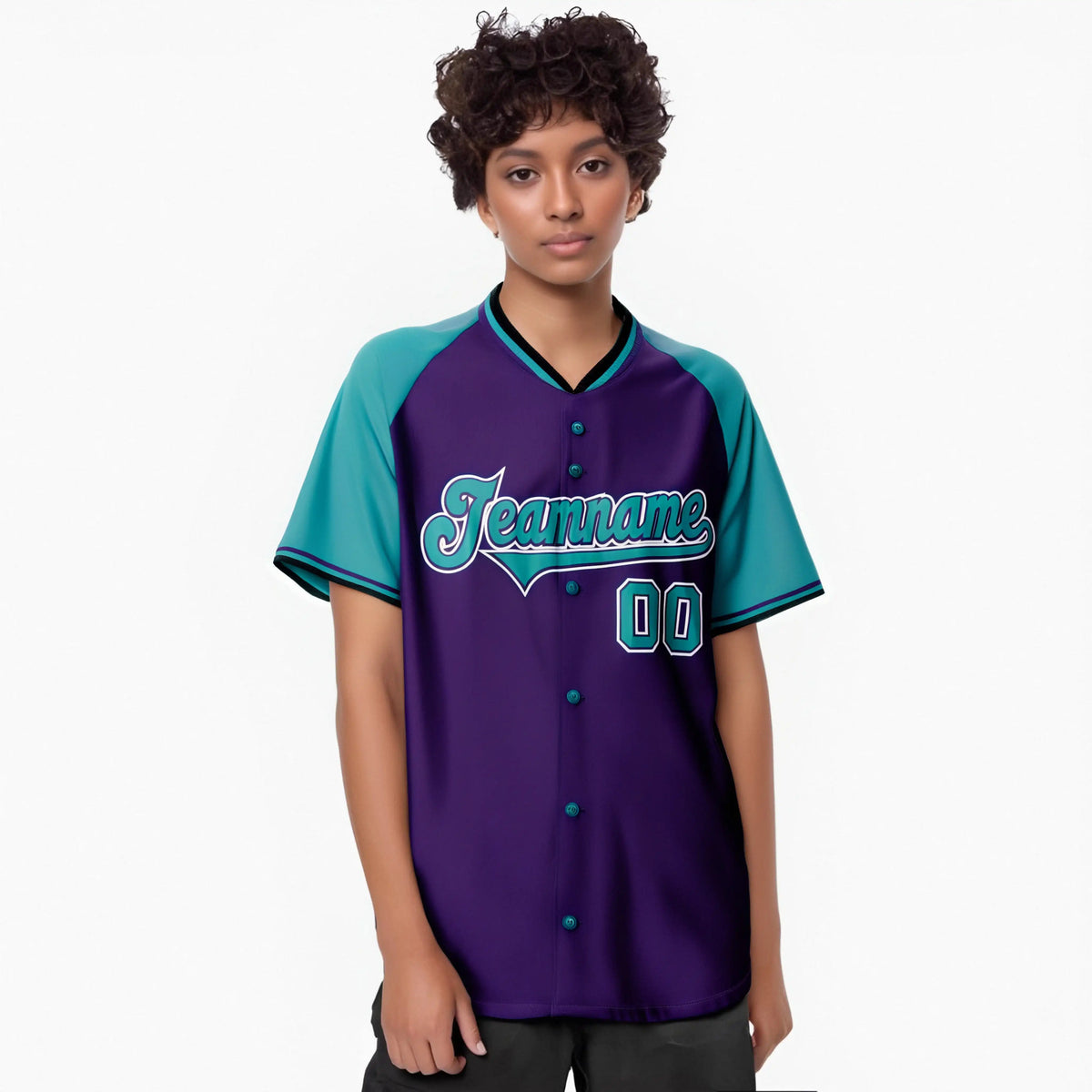 Custom Purple Aqua White Authentic Colored Buttons Baseball Jersey