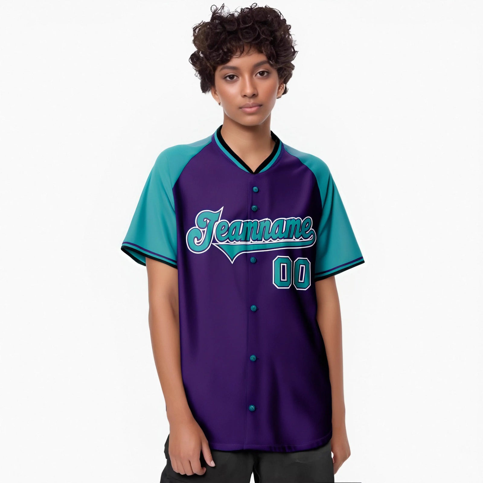 Custom Purple Aqua White Authentic Colored Buttons Baseball Jersey