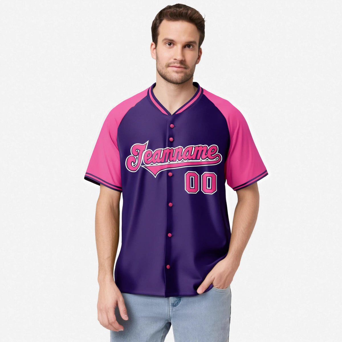 Custom Purple Pink White Authentic Colored Buttons Baseball Jersey