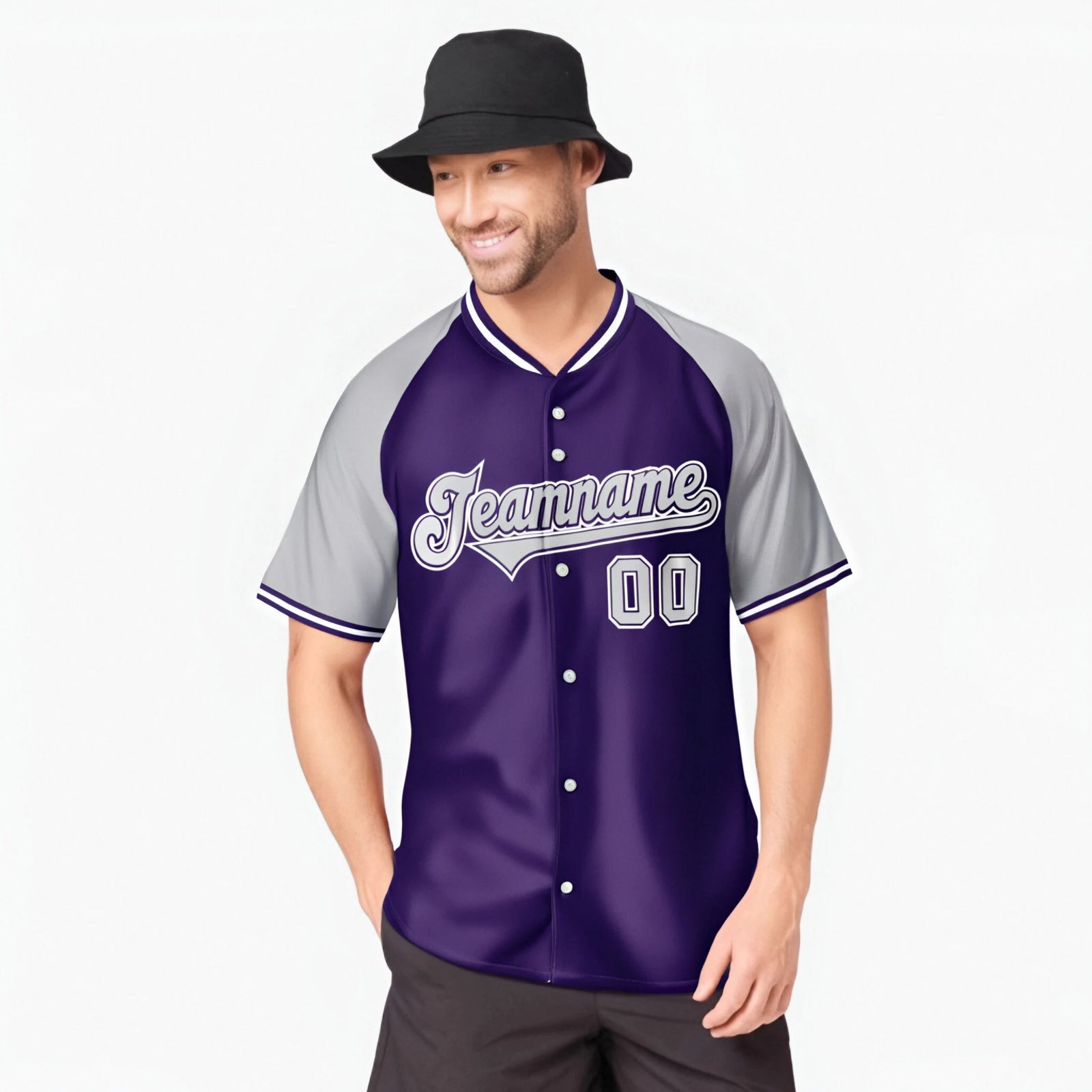 Custom Purple Gray White Authentic Colored Buttons Baseball Jersey