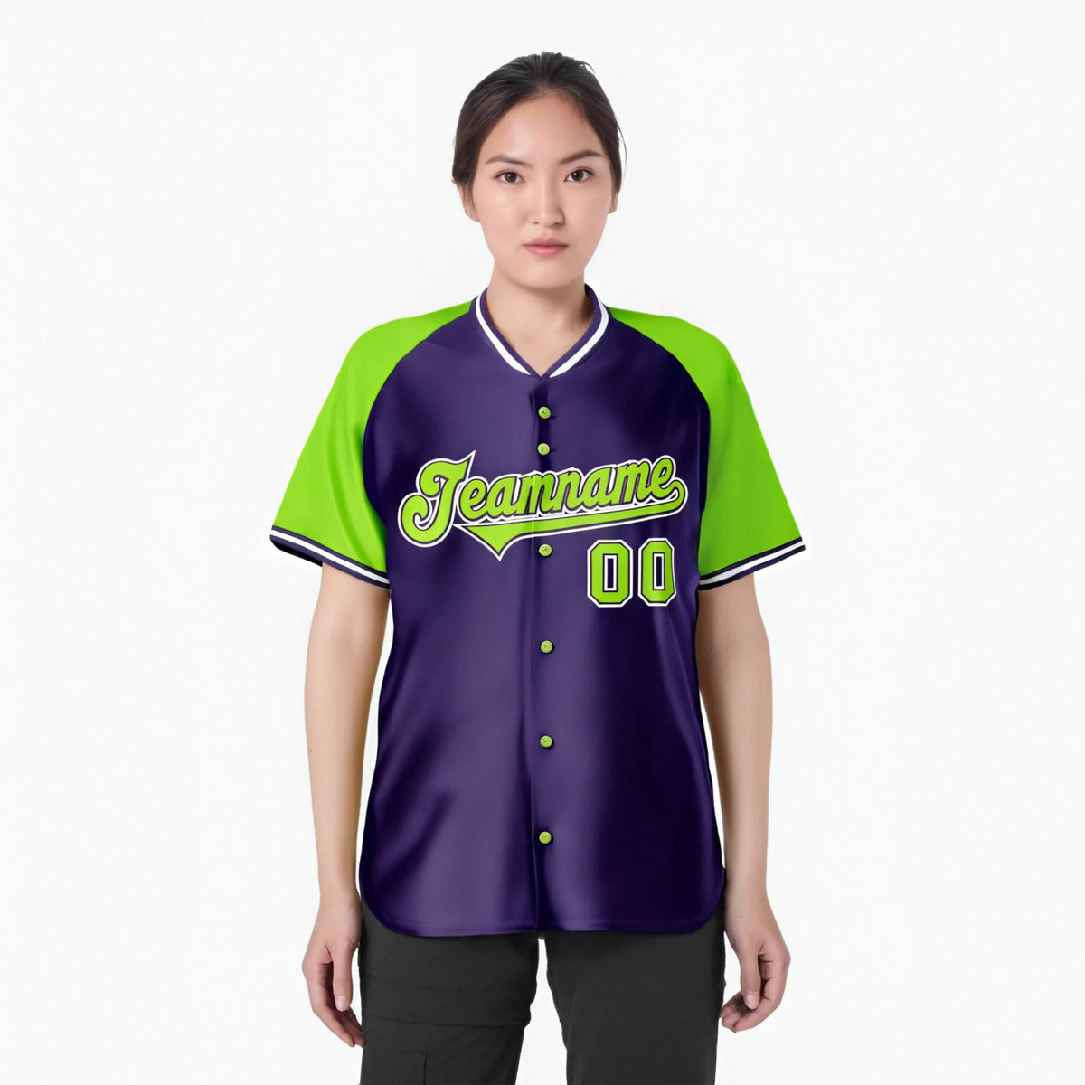 Custom Purple Neon Green White Authentic Colored Buttons Baseball Jersey