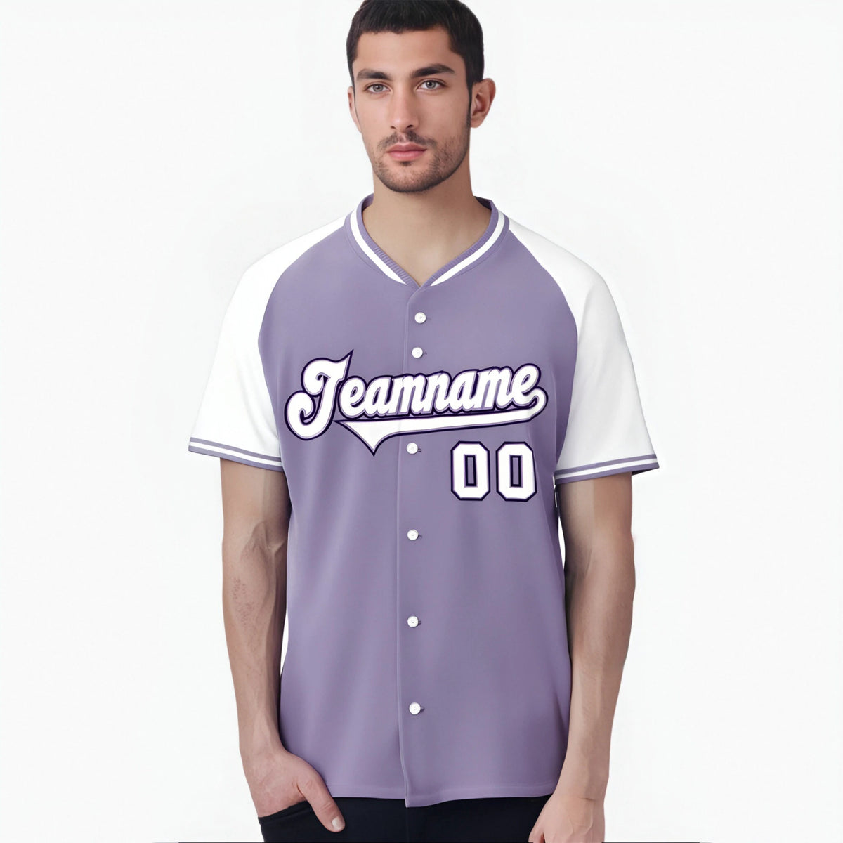 Custom Light Purple Purple White Authentic Colored Buttons Baseball Jersey