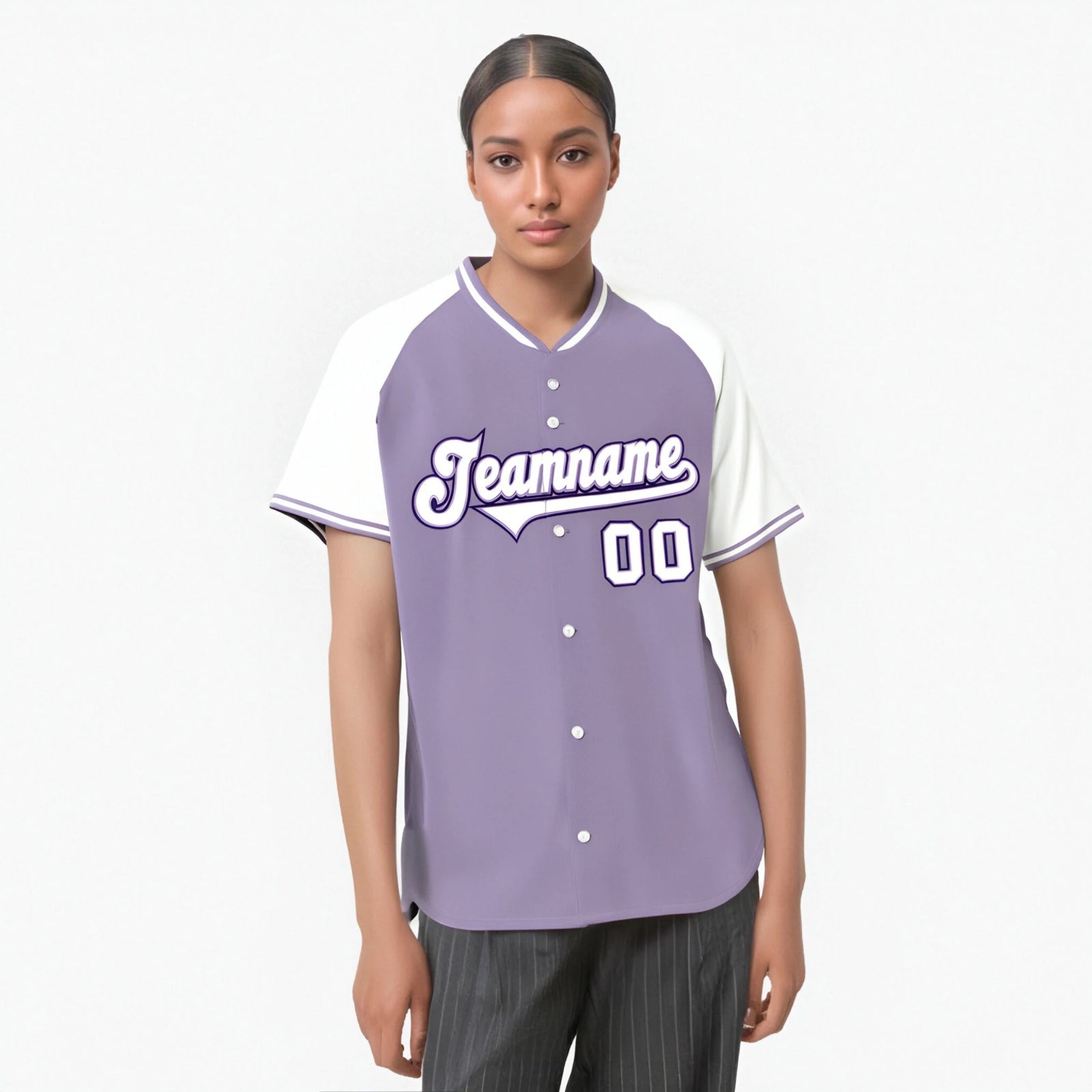 Custom Light Purple Purple White Authentic Colored Buttons Baseball Jersey
