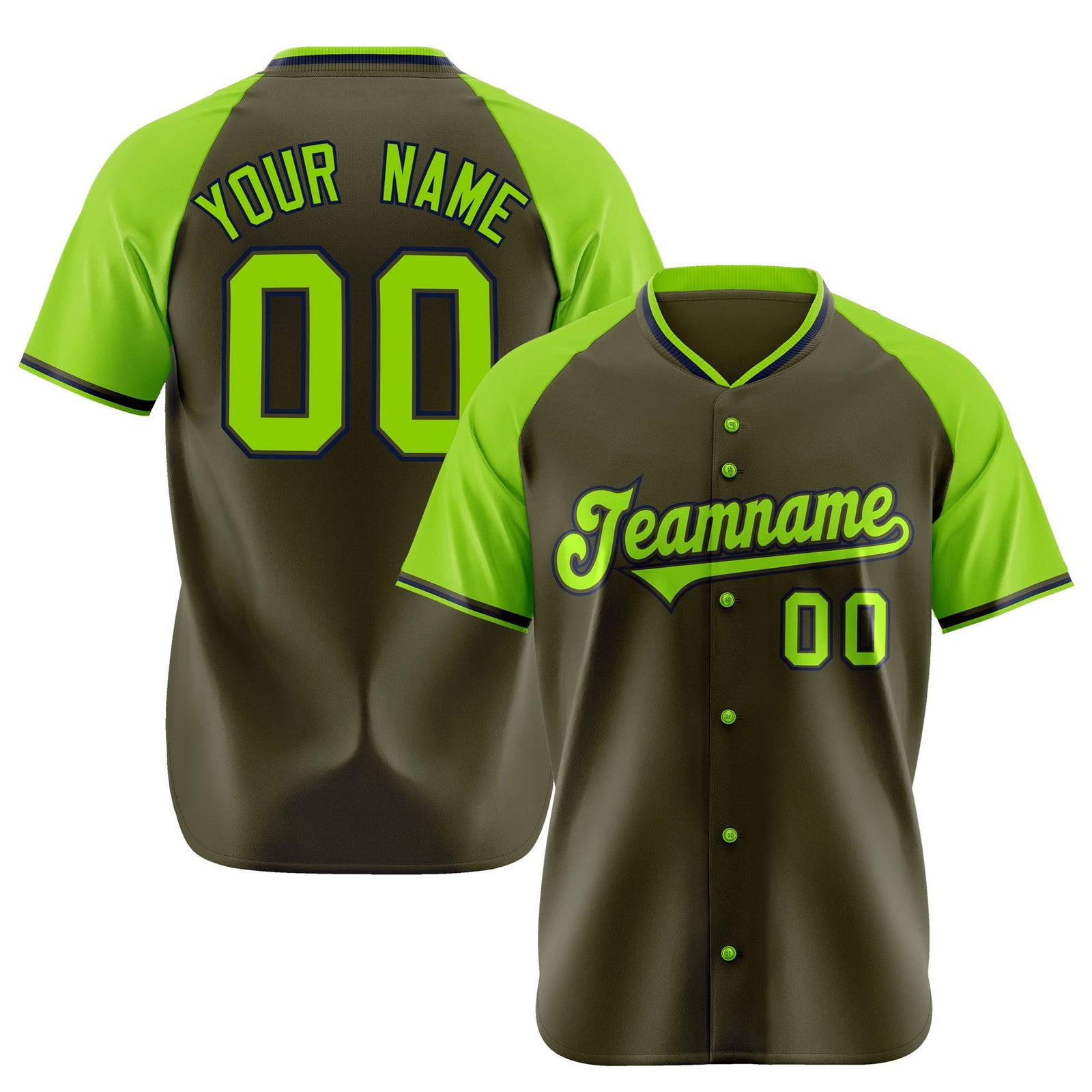 Custom Olive Neon Green Black Authentic Colored Buttons Baseball Jersey