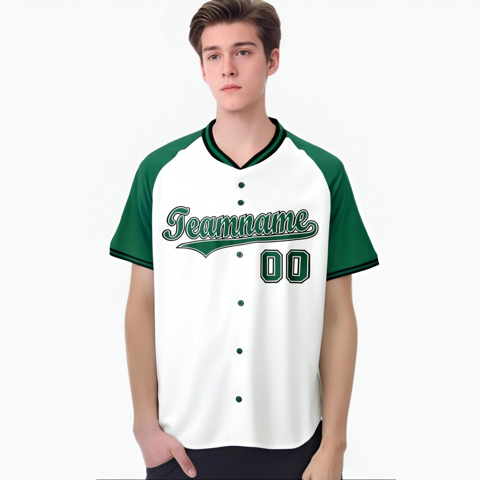 Custom White Kelly Green Black Authentic Colored Buttons Baseball Jersey