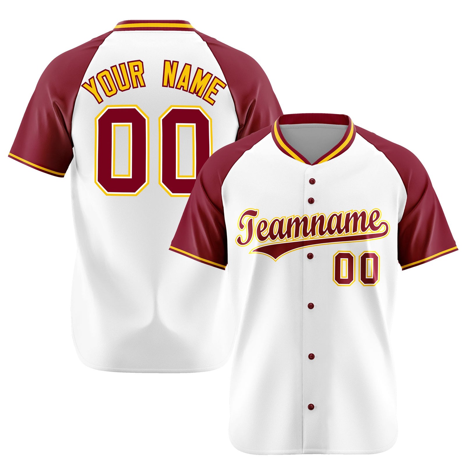 Custom White Burgundy Gold Authentic Colored Buttons Baseball Jersey