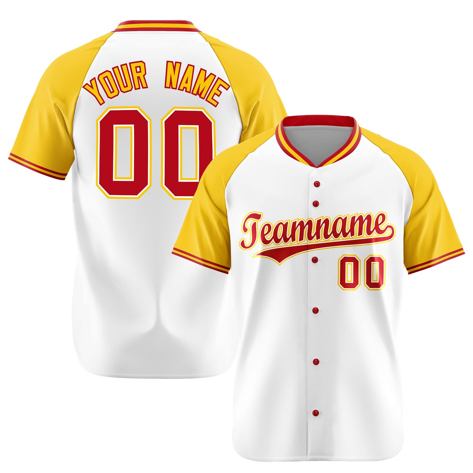Custom White Yellow Red Authentic Colored Buttons Baseball Jersey
