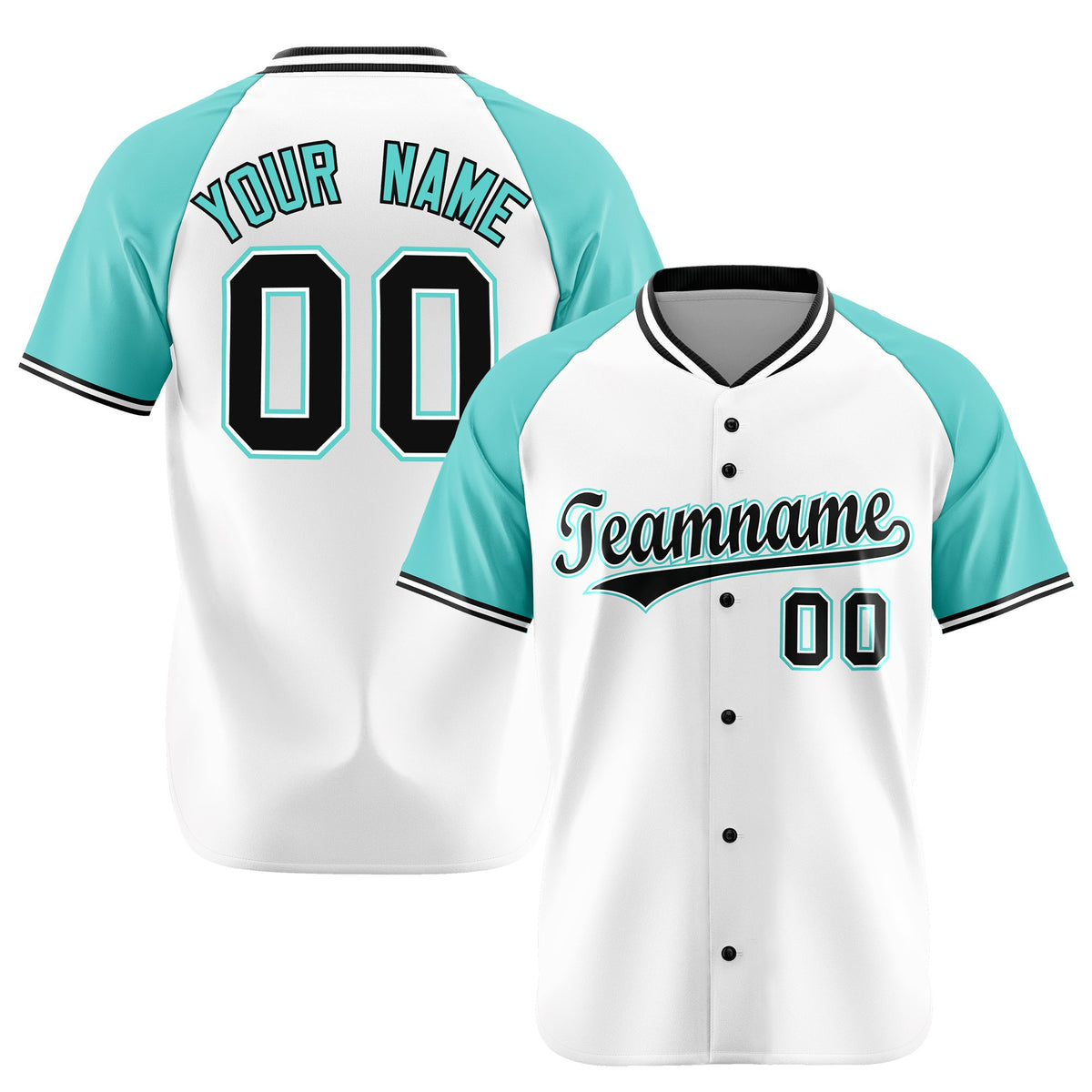 Custom White Black Light Blue Authentic Colored Buttons Baseball Jersey