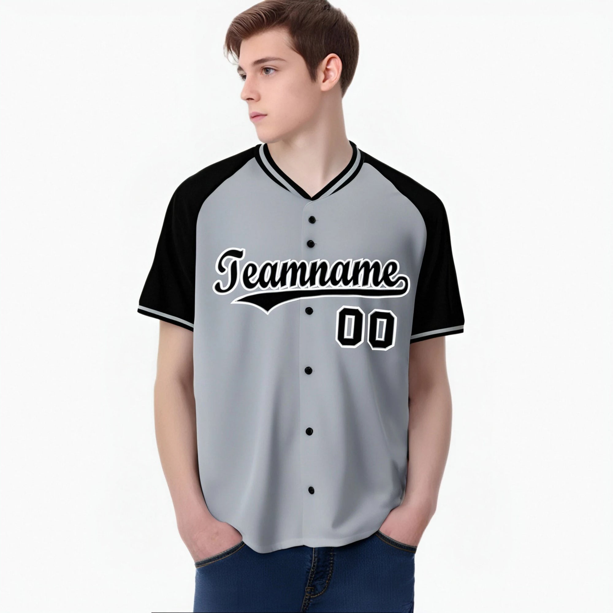 Custom Gray Black White Authentic Colored Buttons Baseball Jersey