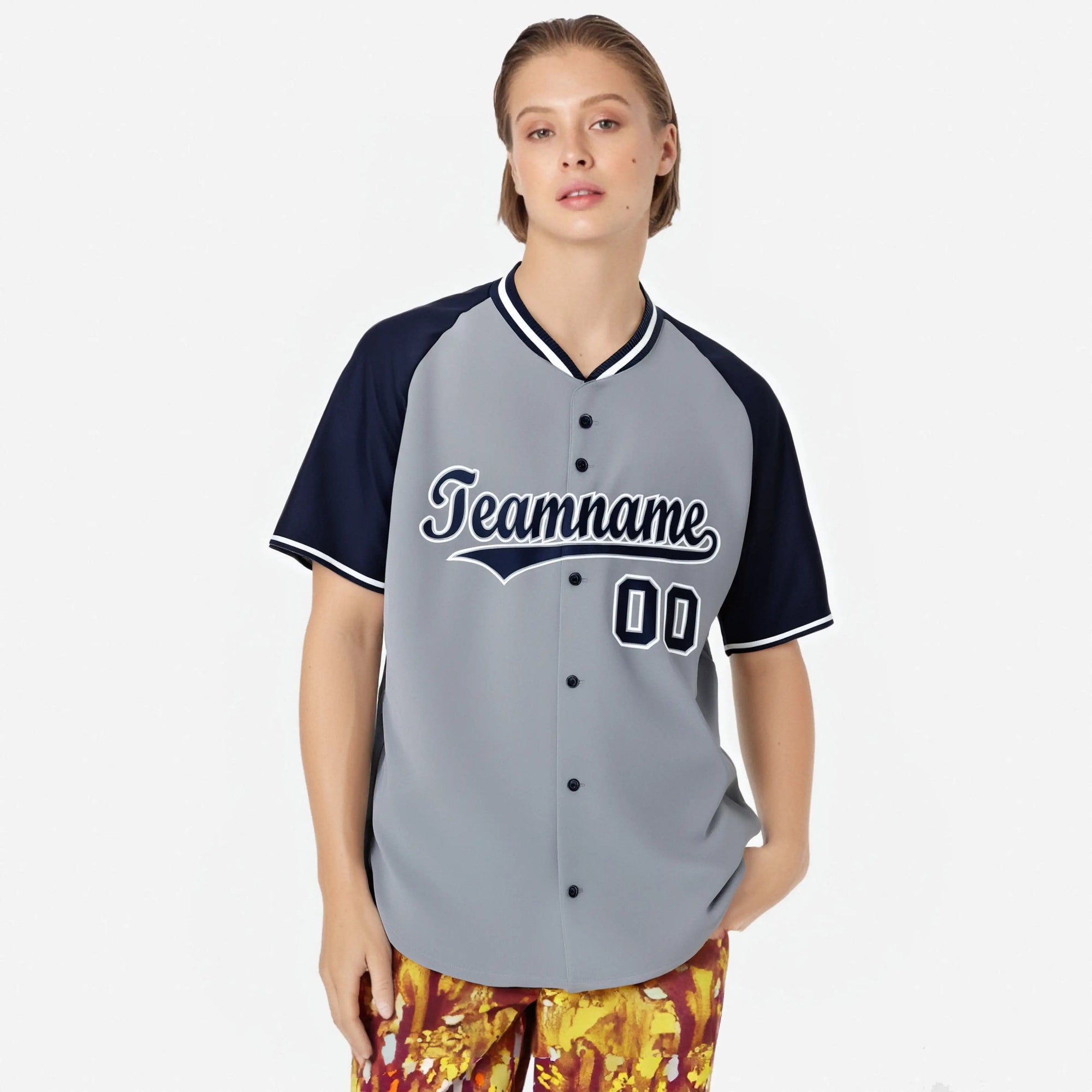 Custom Gray Navy White Authentic Colored Buttons Baseball Jersey