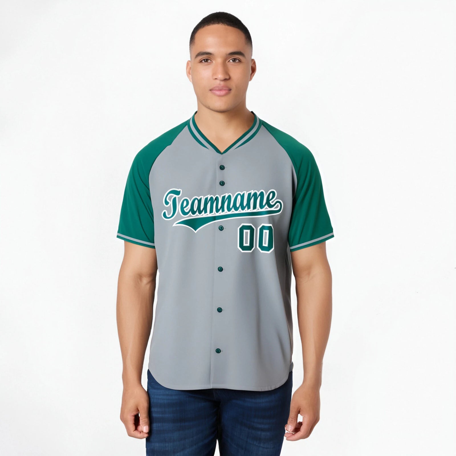 Custom Gray Midnight Green White Authentic Colored Buttons Baseball Jersey