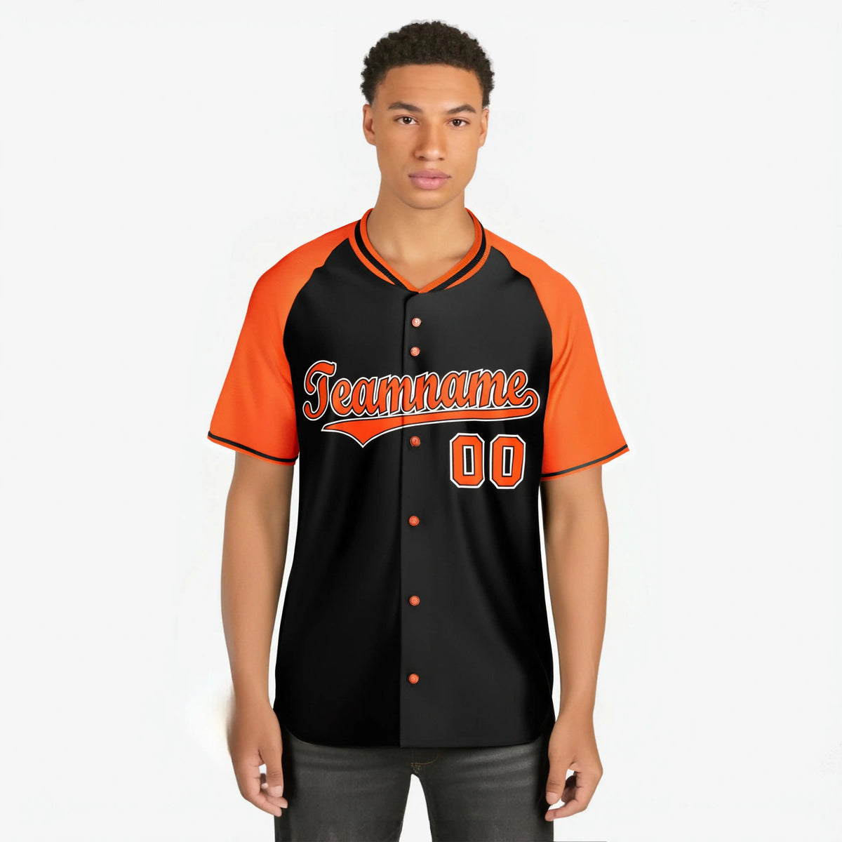 Custom Black Orange White Authentic Colored Buttons Baseball Jersey