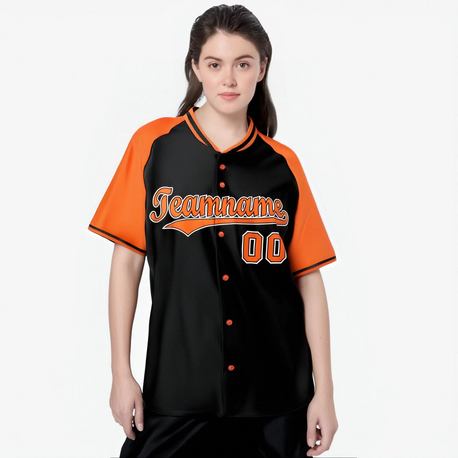 Custom Black Orange White Authentic Colored Buttons Baseball Jersey