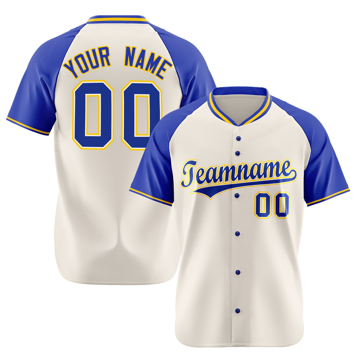 Custom Cream Blue Gold Authentic Colored Buttons Baseball Jersey