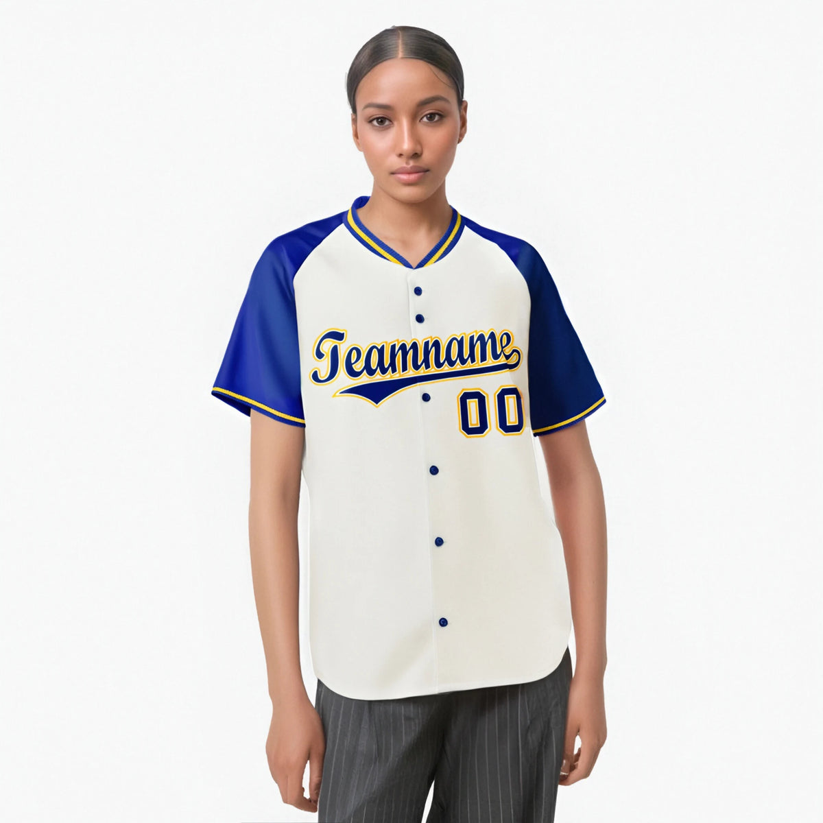 Custom Cream Blue Gold Authentic Colored Buttons Baseball Jersey
