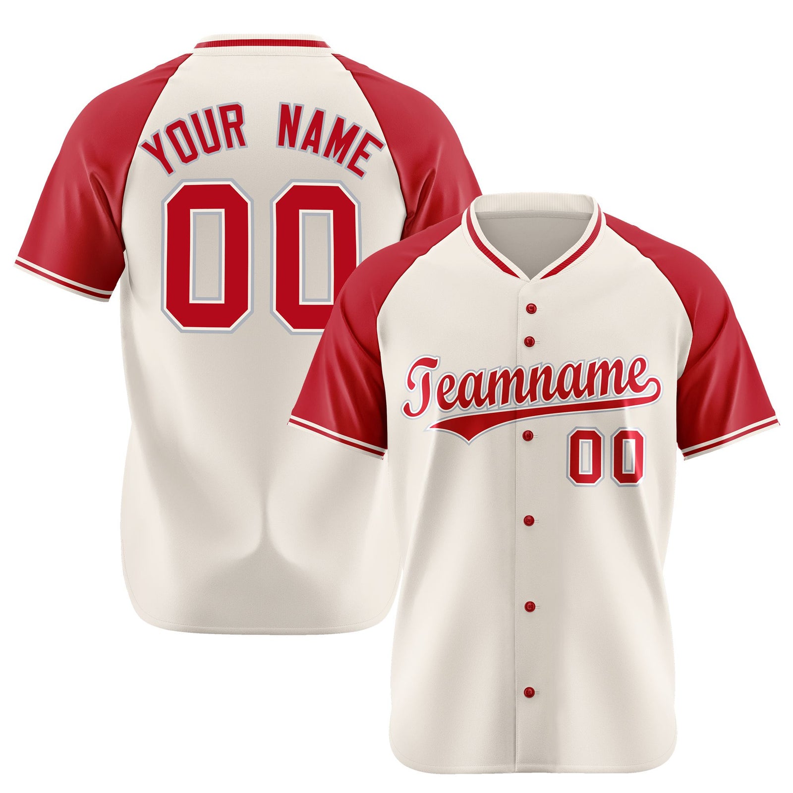 Custom Cream Red Gray Authentic Colored Buttons Baseball Jersey
