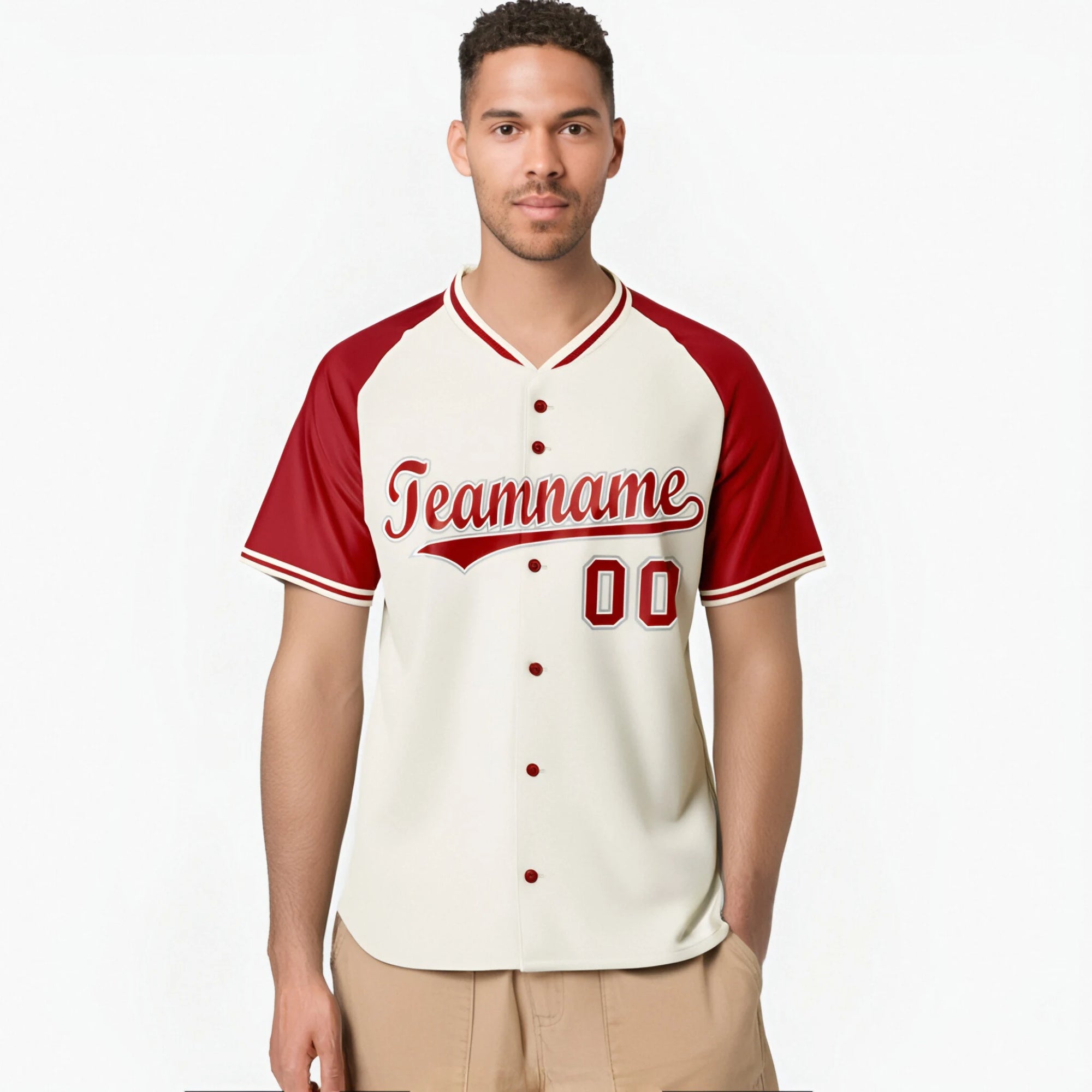 Custom Cream Red Gray Authentic Colored Buttons Baseball Jersey