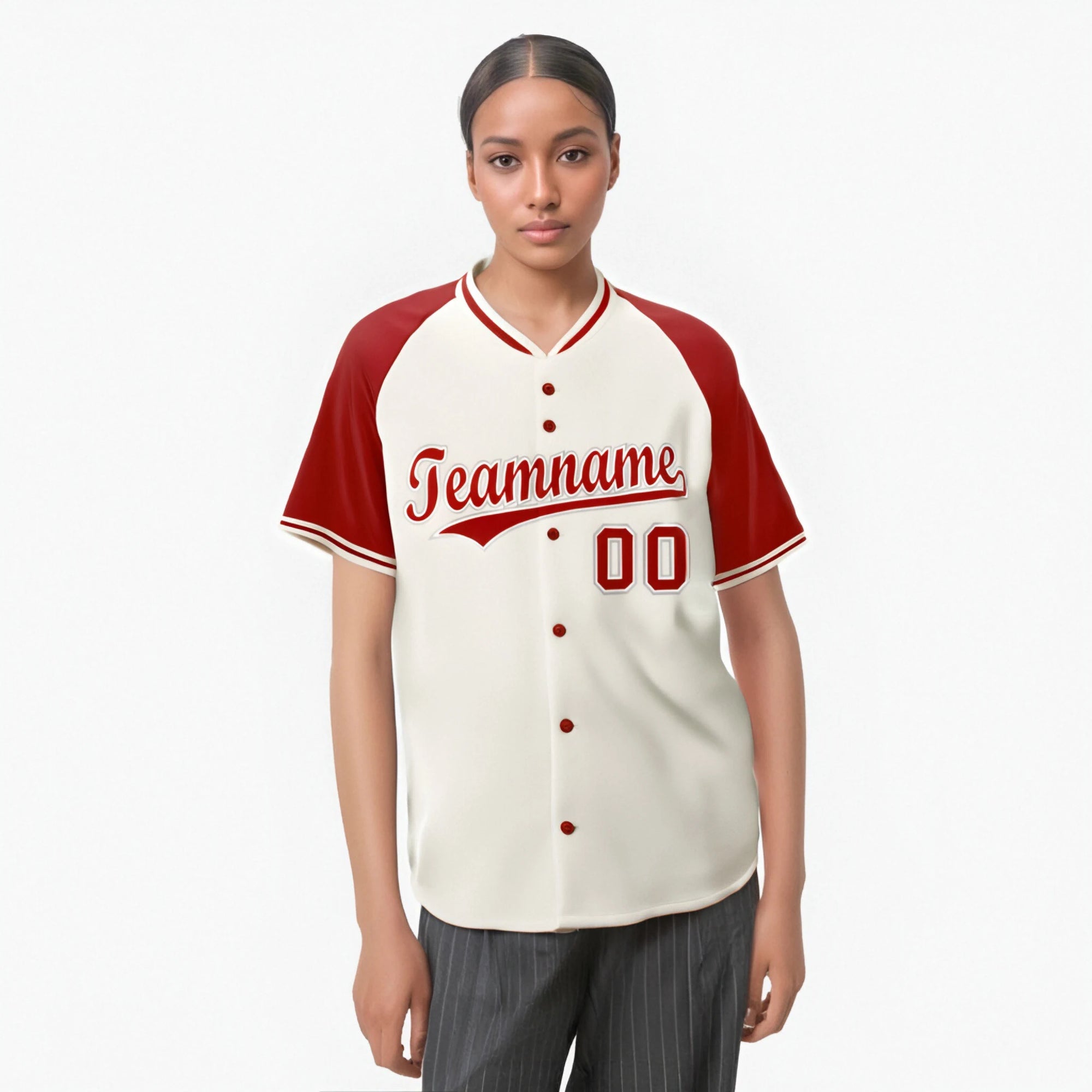 Custom Cream Red Gray Authentic Colored Buttons Baseball Jersey