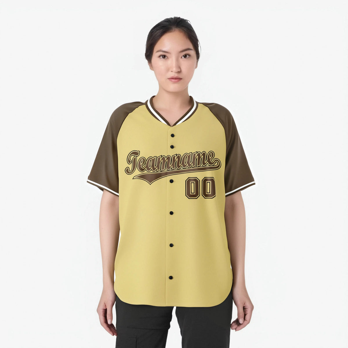 Custom Old Gold Brown Black Authentic Colored Buttons Baseball Jersey