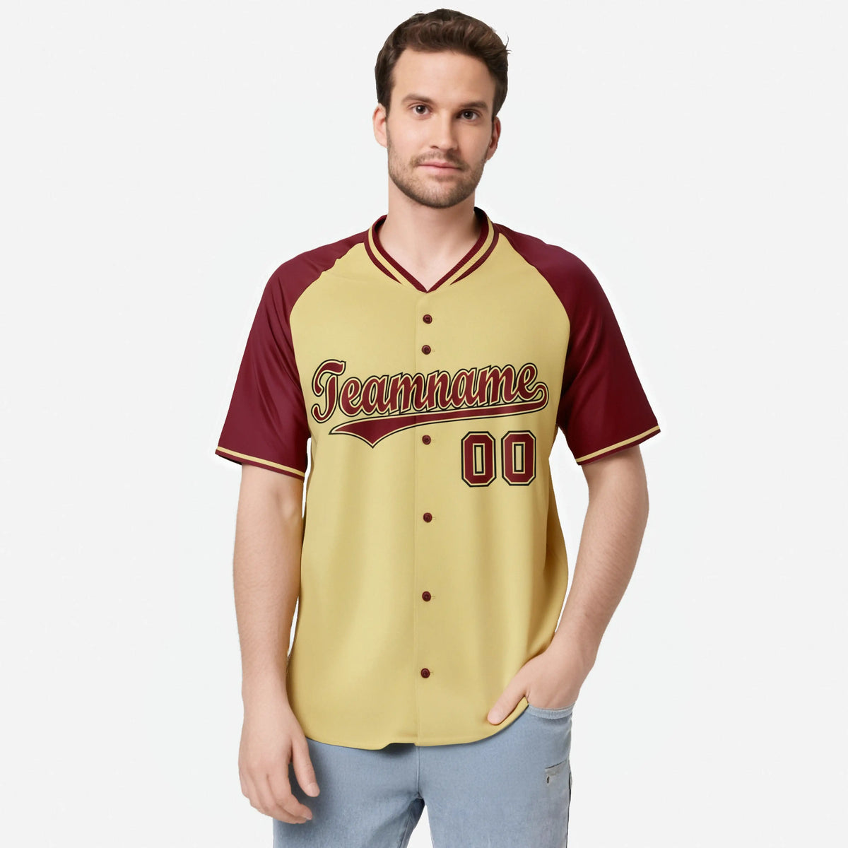 Custom Old Gold Burgundy Black Authentic Colored Buttons Baseball Jersey