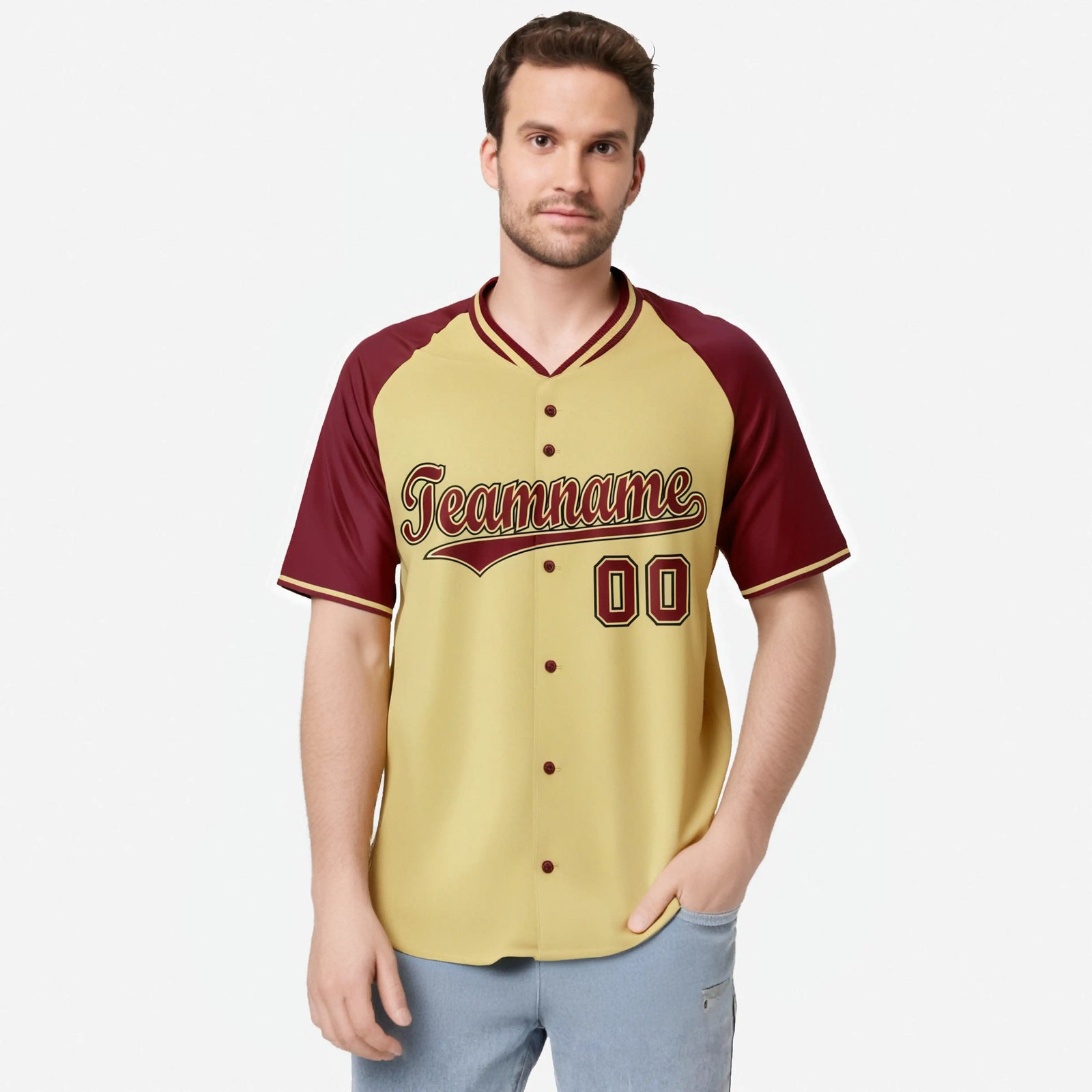 Custom Old Gold Burgundy Black Authentic Colored Buttons Baseball Jersey