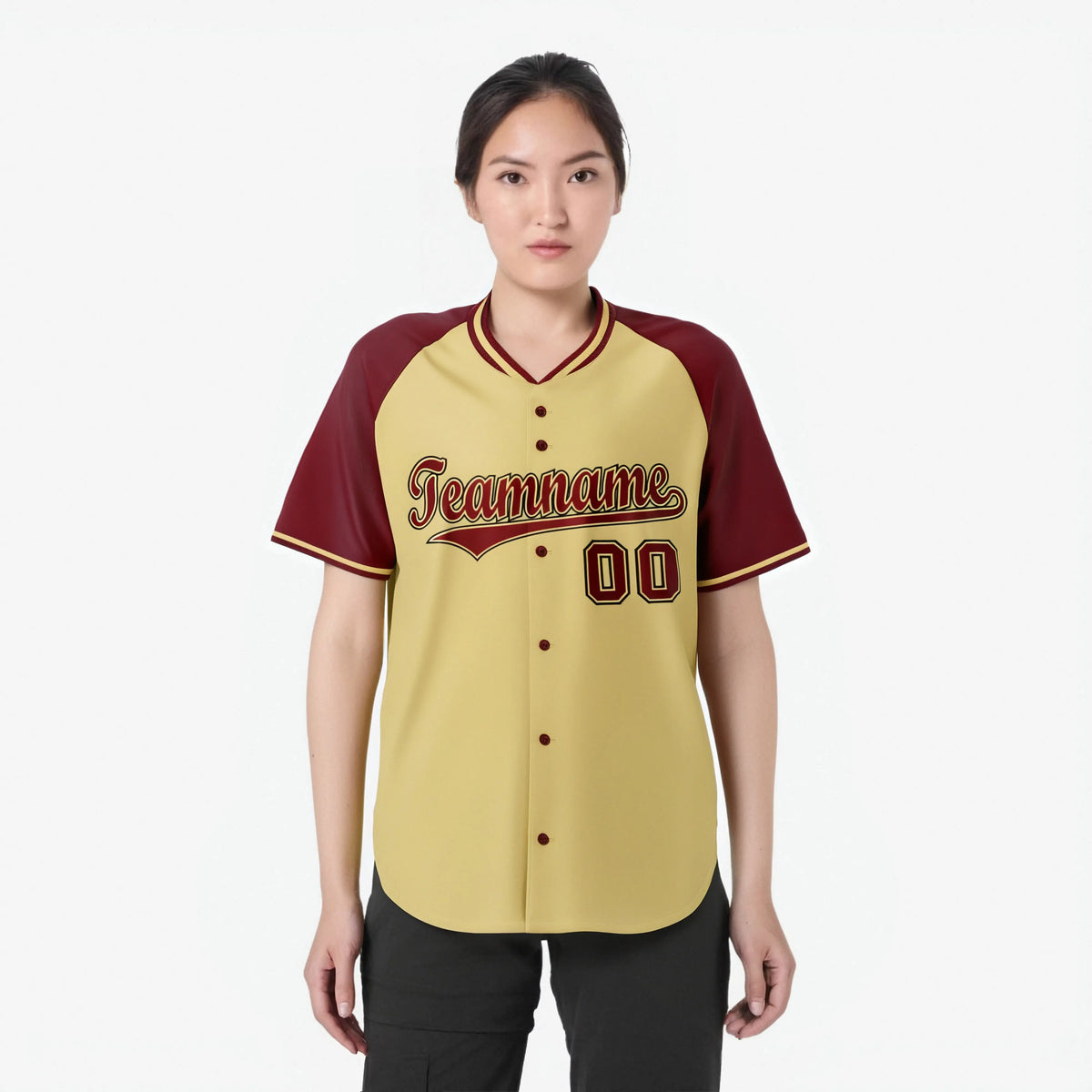Custom Old Gold Burgundy Black Authentic Colored Buttons Baseball Jersey